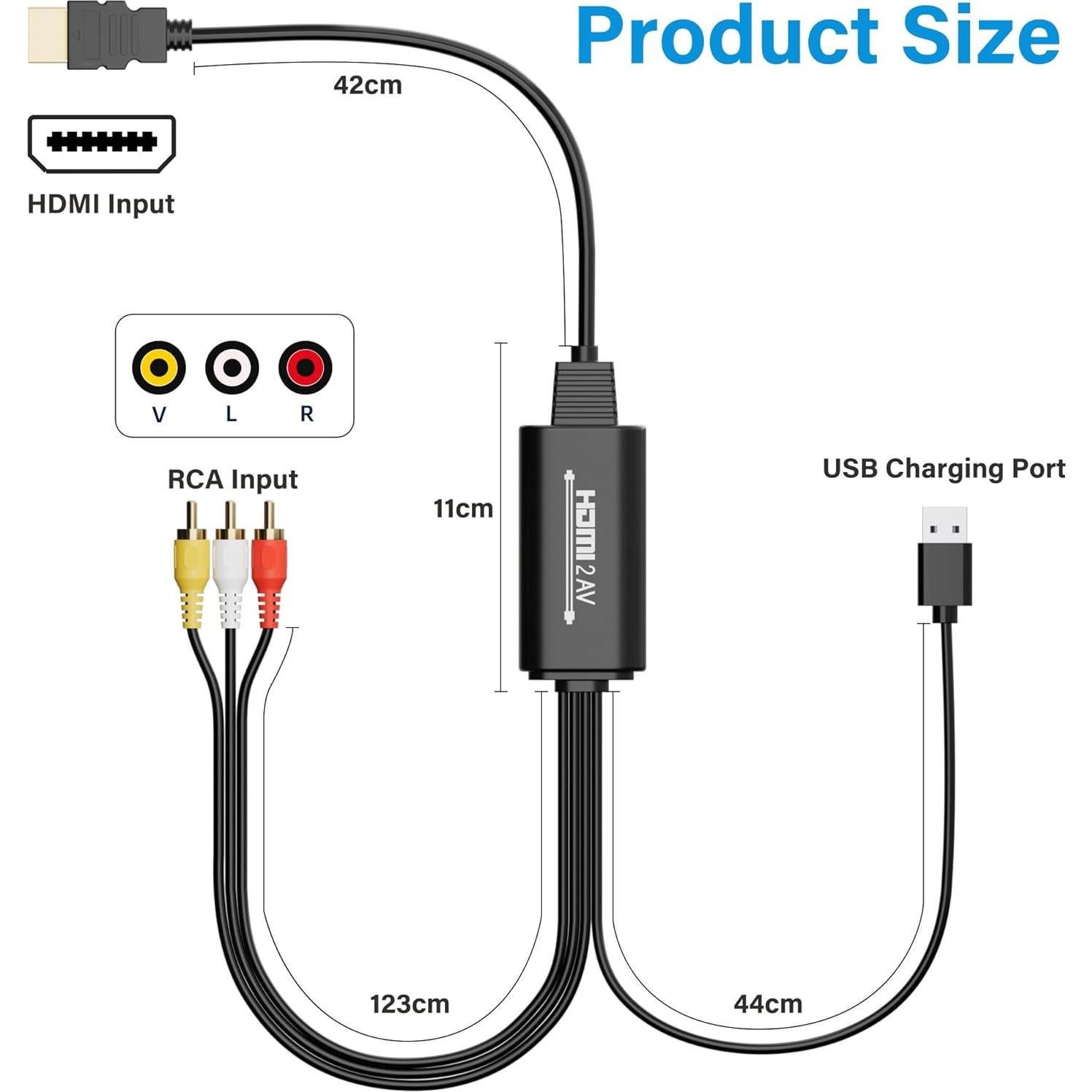 Convertidor HDMI a RCA Adoreen 1080P 1.83m Plug-and-Play