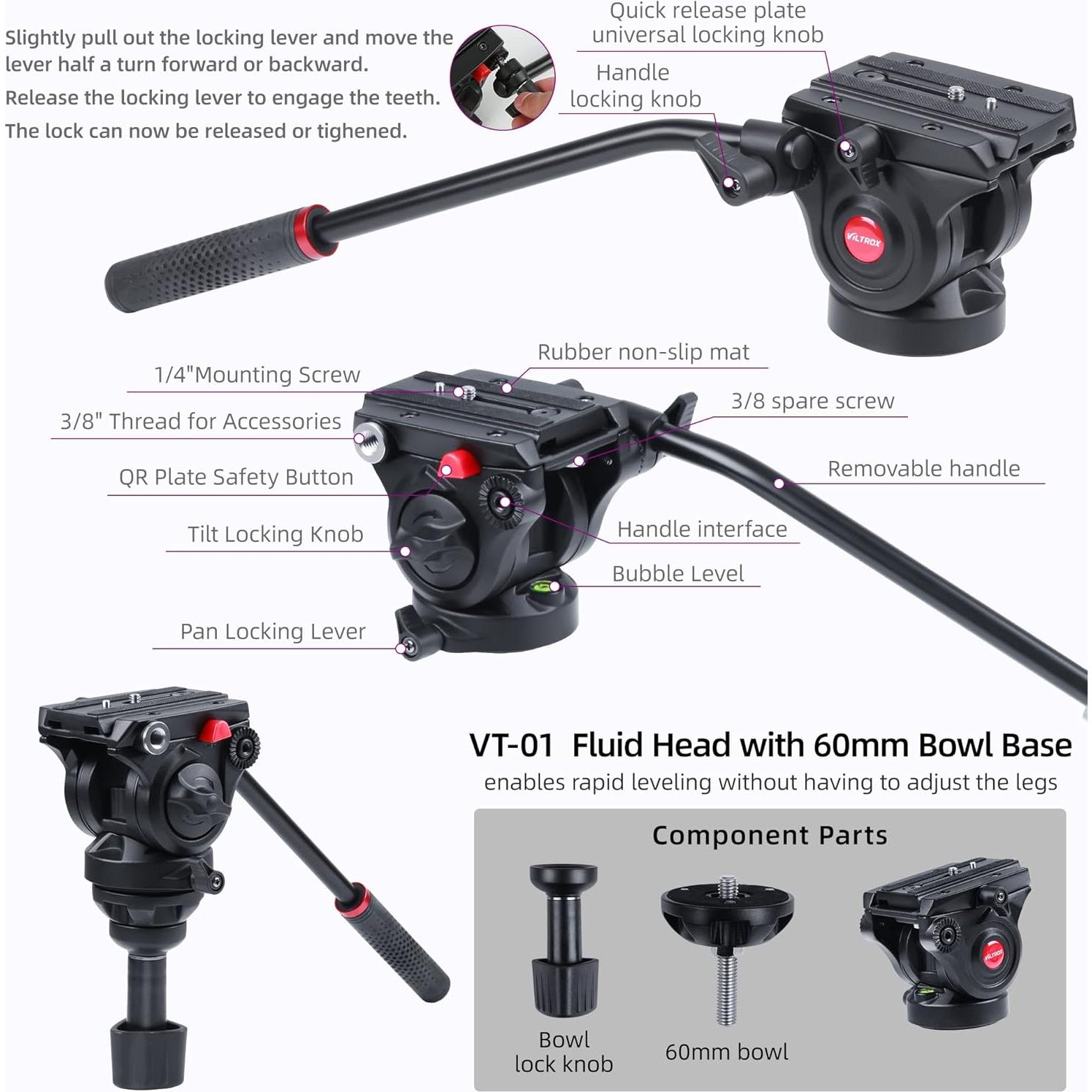 Trípode de Video VILTROX VX-18M II 1.98m 9.98kg con Bolsa