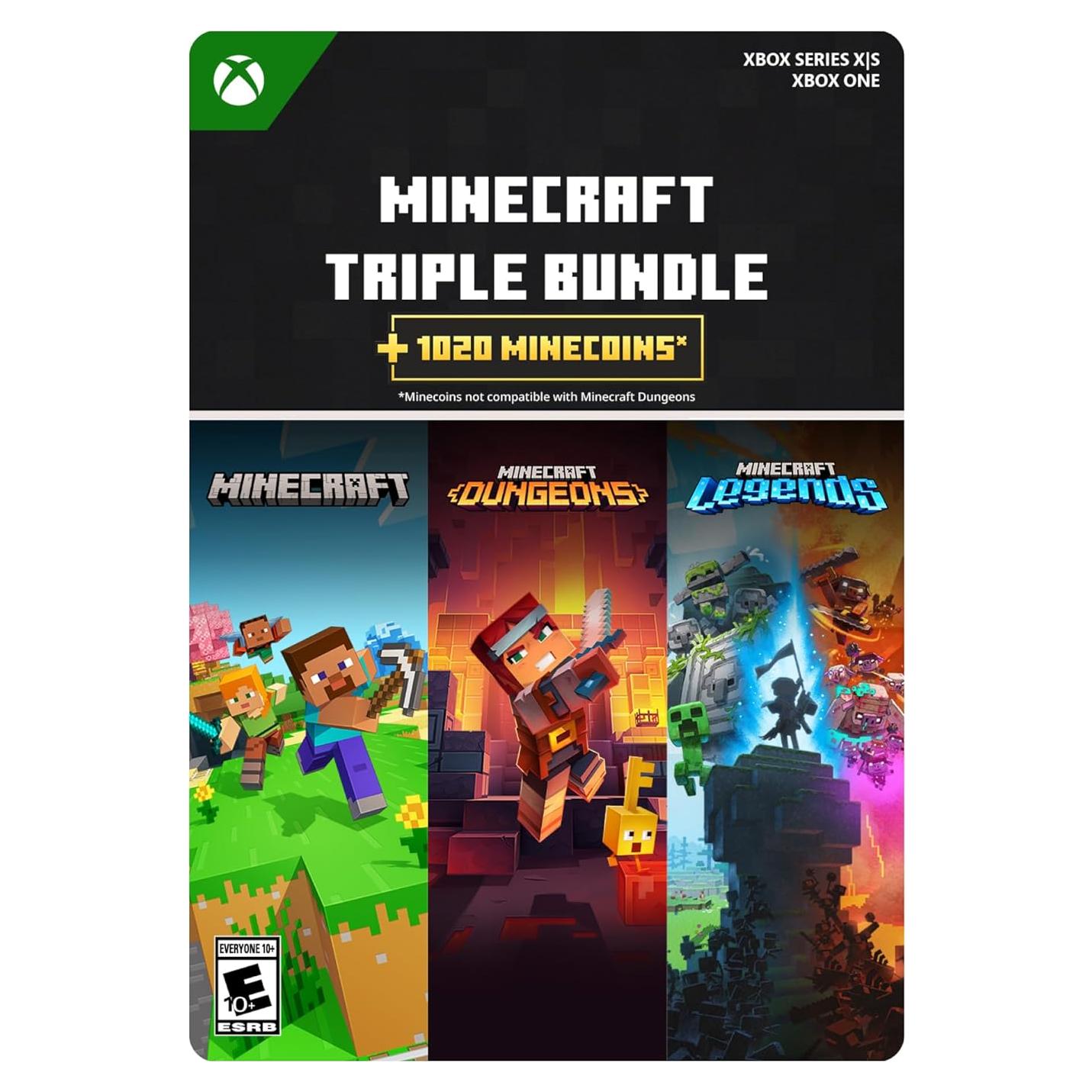 Minecraft Triple Bundle Xbox - 3 Juegos + 1020 Minecoins