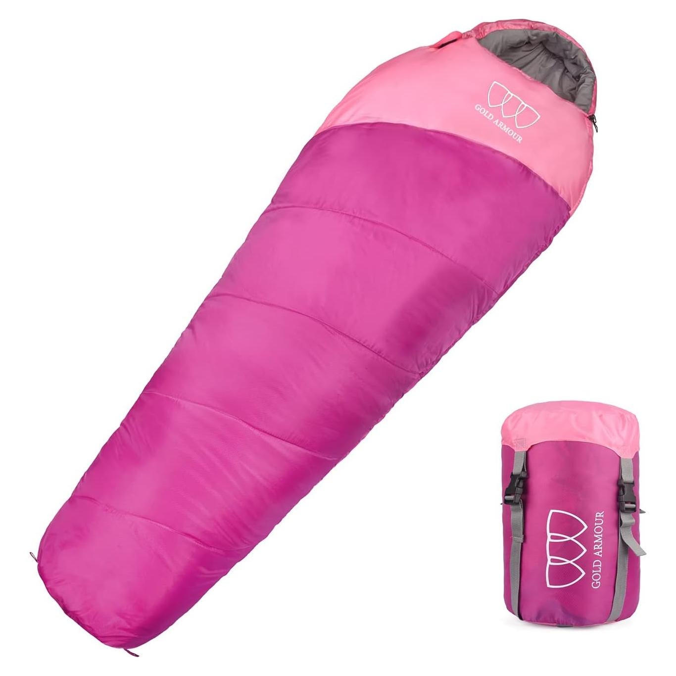 Saco de Dormir Momia Gold Armour Rosa 220x84 cm para Camping