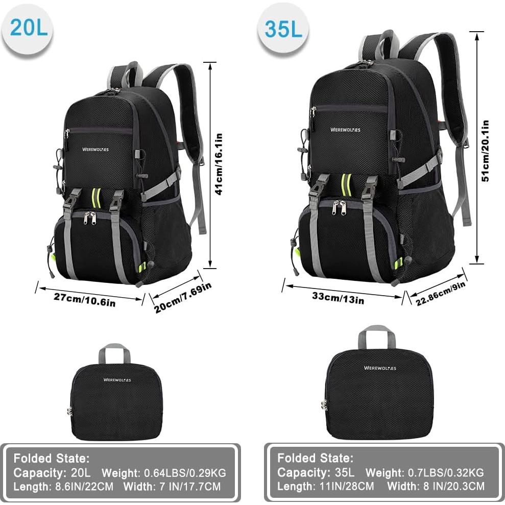 Mochila de Senderismo Ultraligera 20L WEREWOLVES Negra