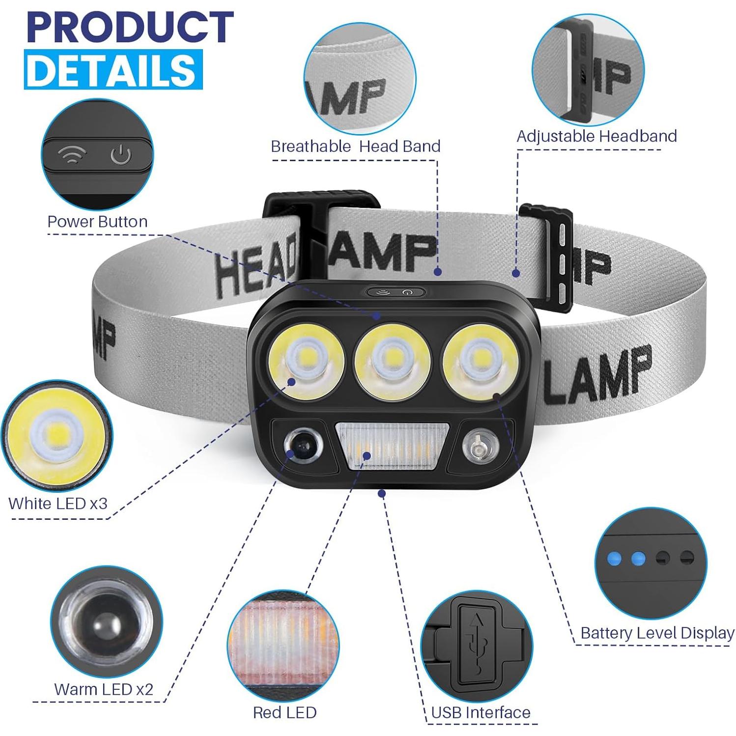 Linterna Frontal LED Daisiki Recargable Impermeable 500 Lúmenes