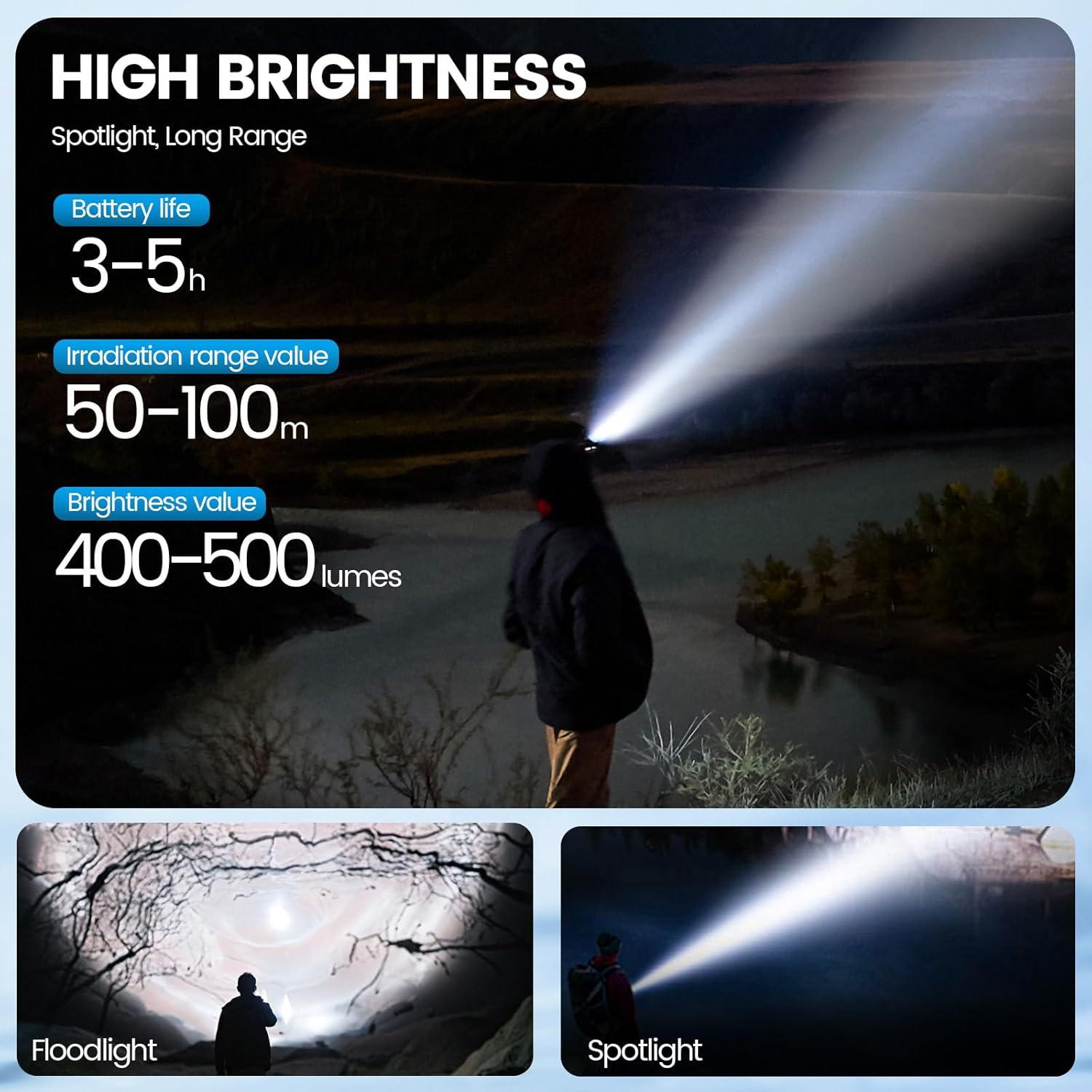 Linterna Frontal LED Daisiki Recargable Impermeable 500 Lúmenes