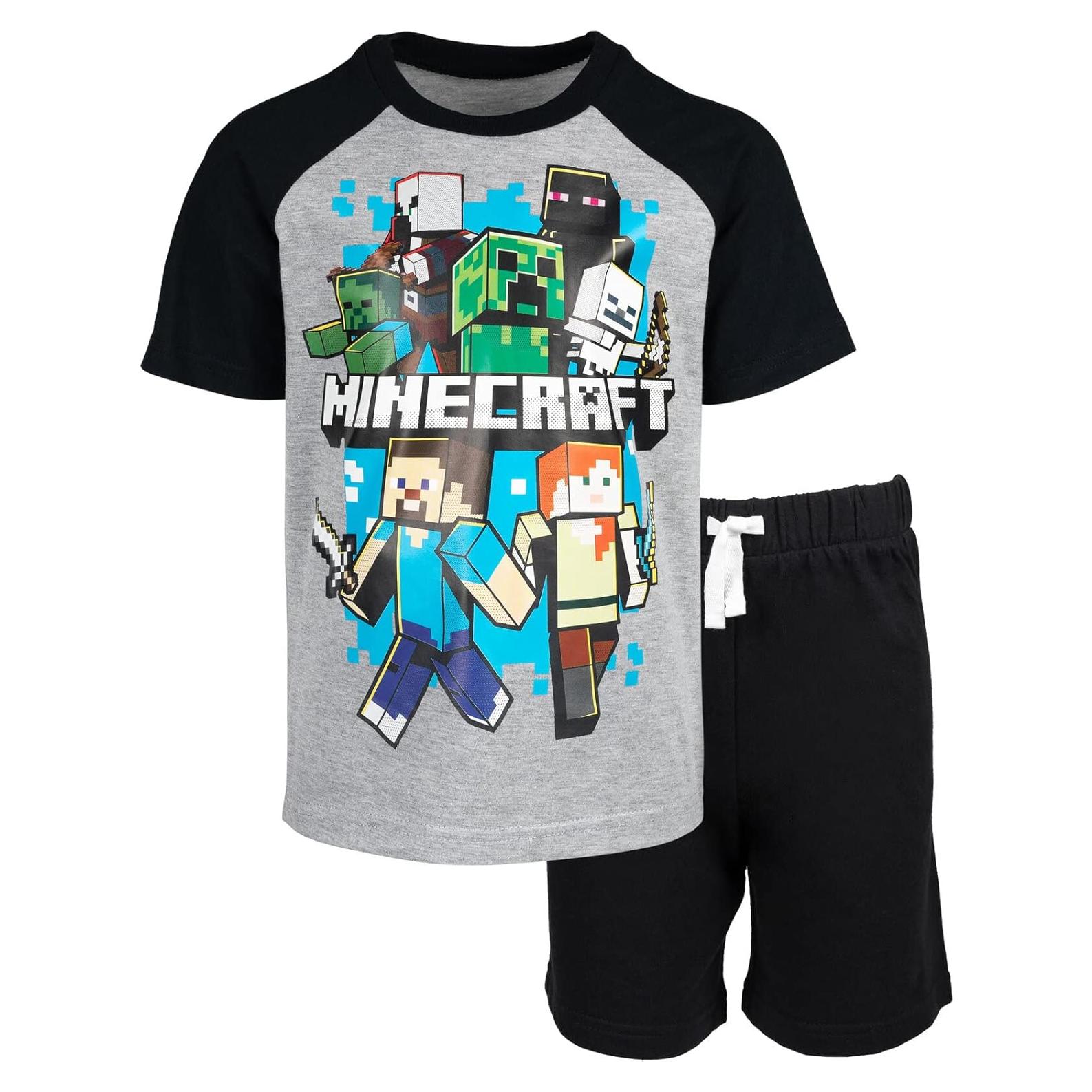 Conjunto camiseta y pantalones cortos Minecraft para niños