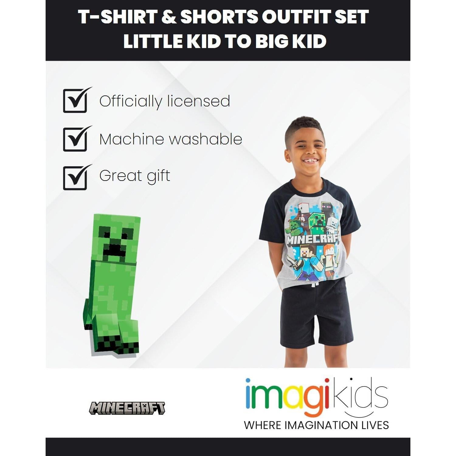 Conjunto camiseta y pantalones cortos Minecraft para niños