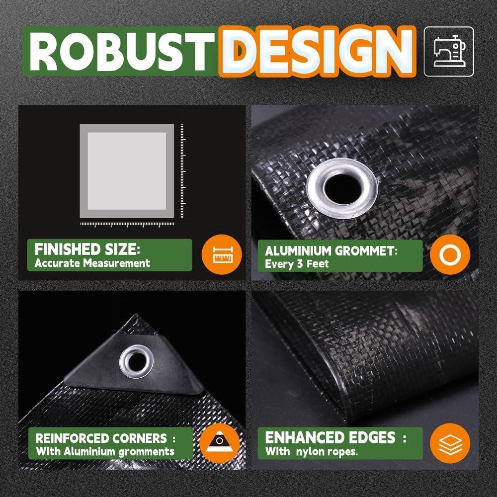Lona Negra RAINDEWAY 2.44x3.66m Impermeable 8 Mil UV