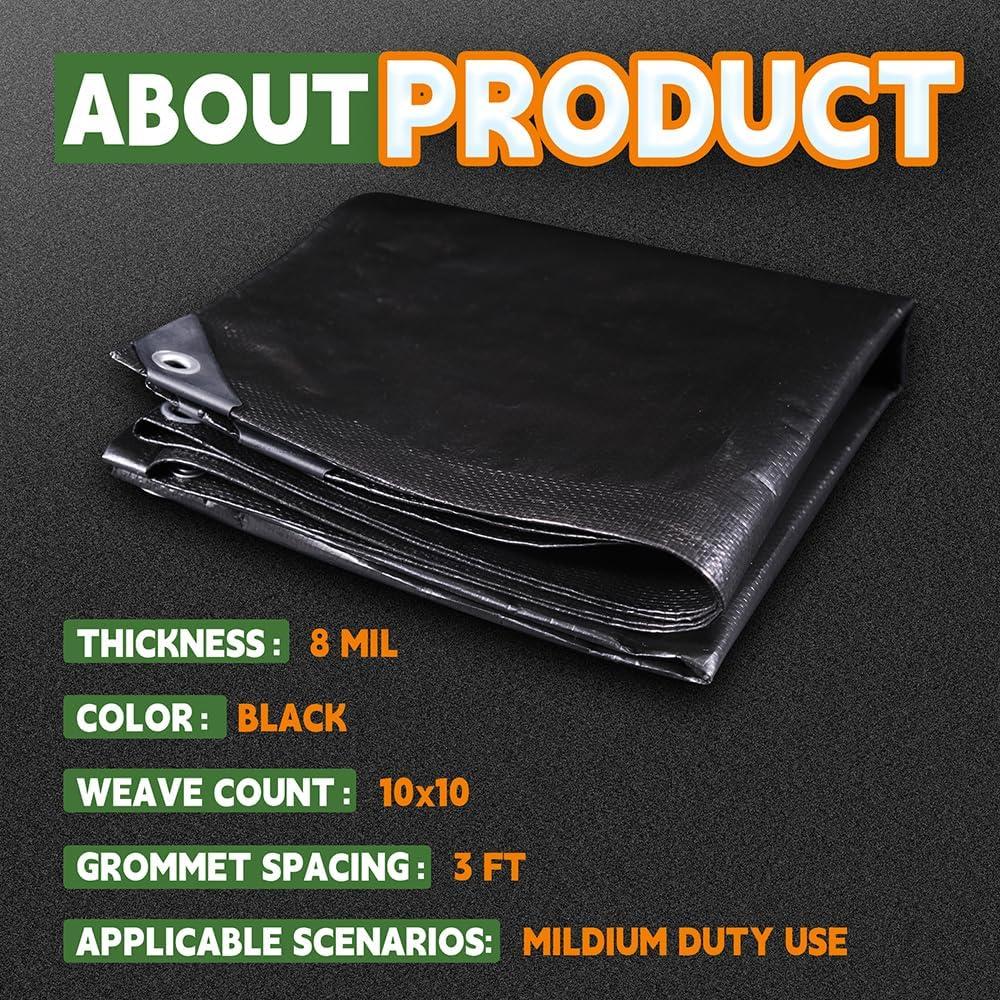 Lona Negra RAINDEWAY 2.44x3.66m Impermeable 8 Mil UV