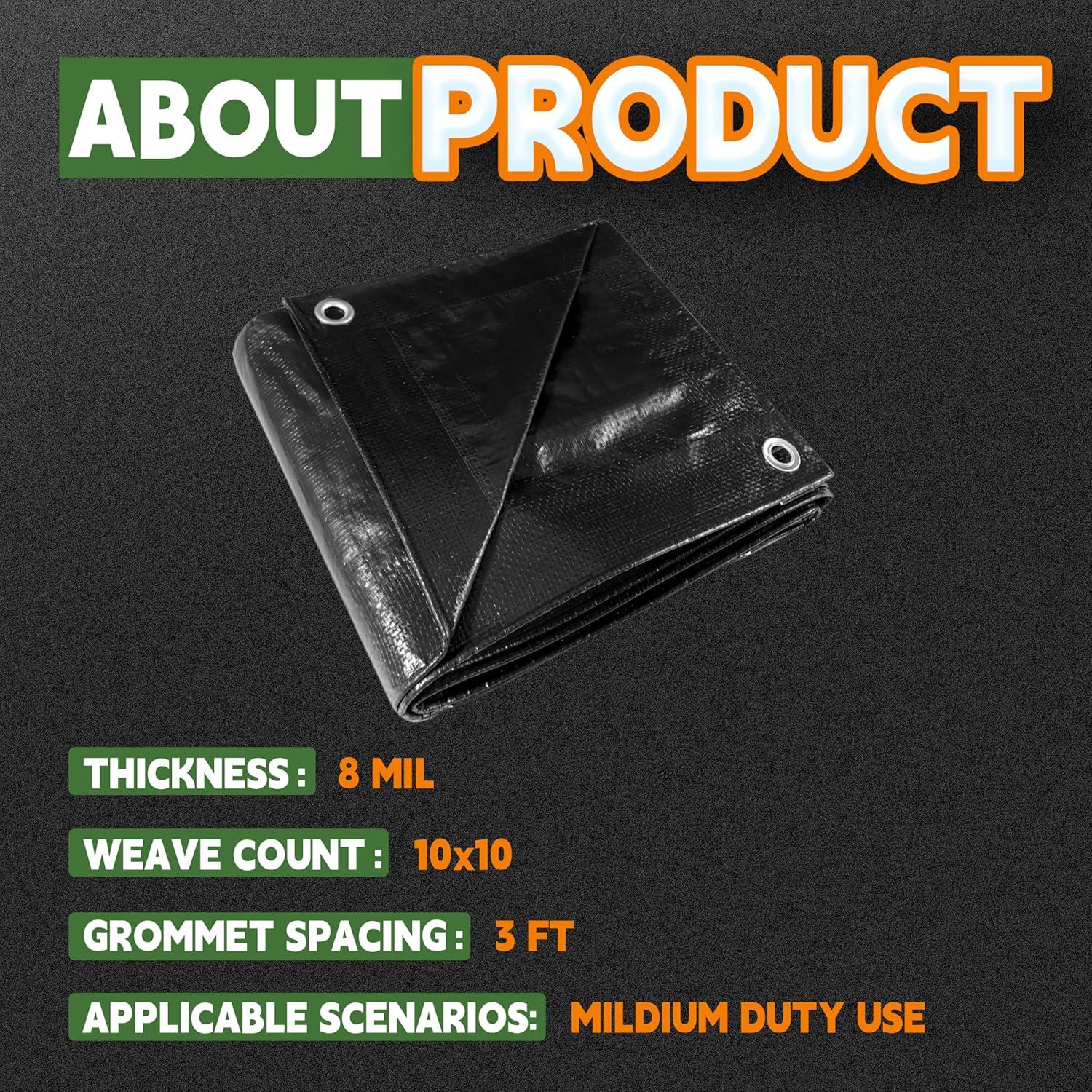 Lona Impermeable Negra RAINDEWAY 3x3m (2 Pcs) Resistente UV