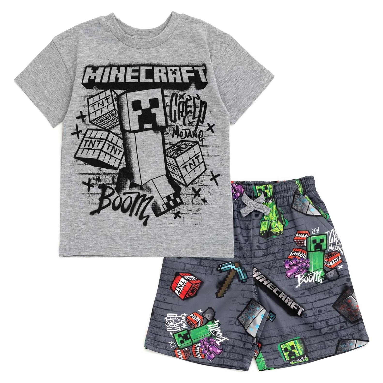 Conjunto camiseta y pantalones cortos Minecraft Creeper 7-8 años