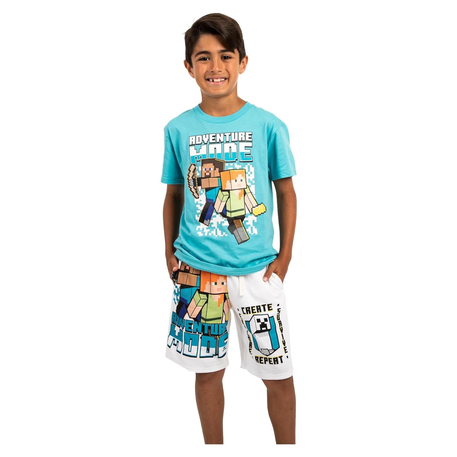 Conjunto Minecraft Camiseta y Pantalones Cortos Turquesa