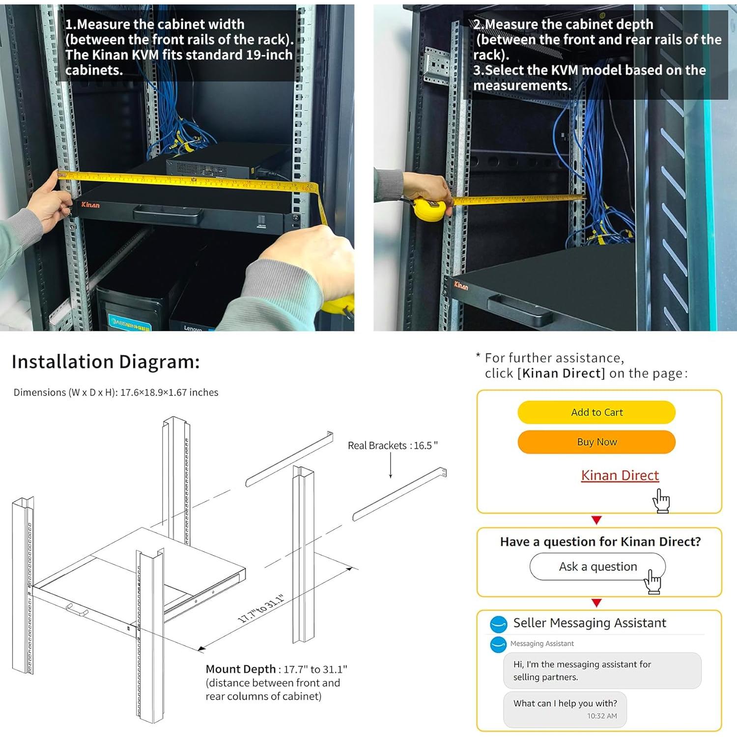 Consola KVM Rack 1U Kinan 17" VGA LCD 1280x1024