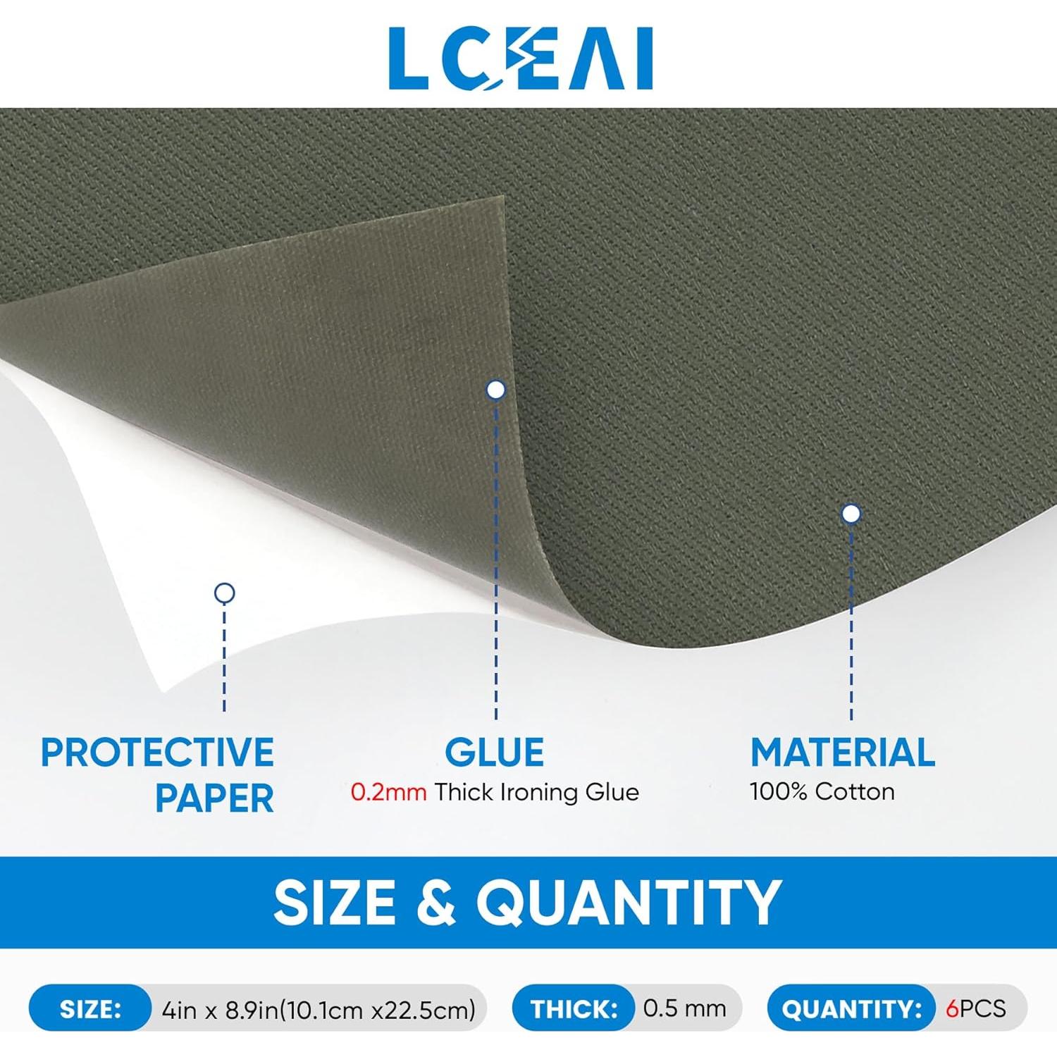 Parche Termoadhesivo LCEAI 6 Piezas 10x22 cm Verde Militar