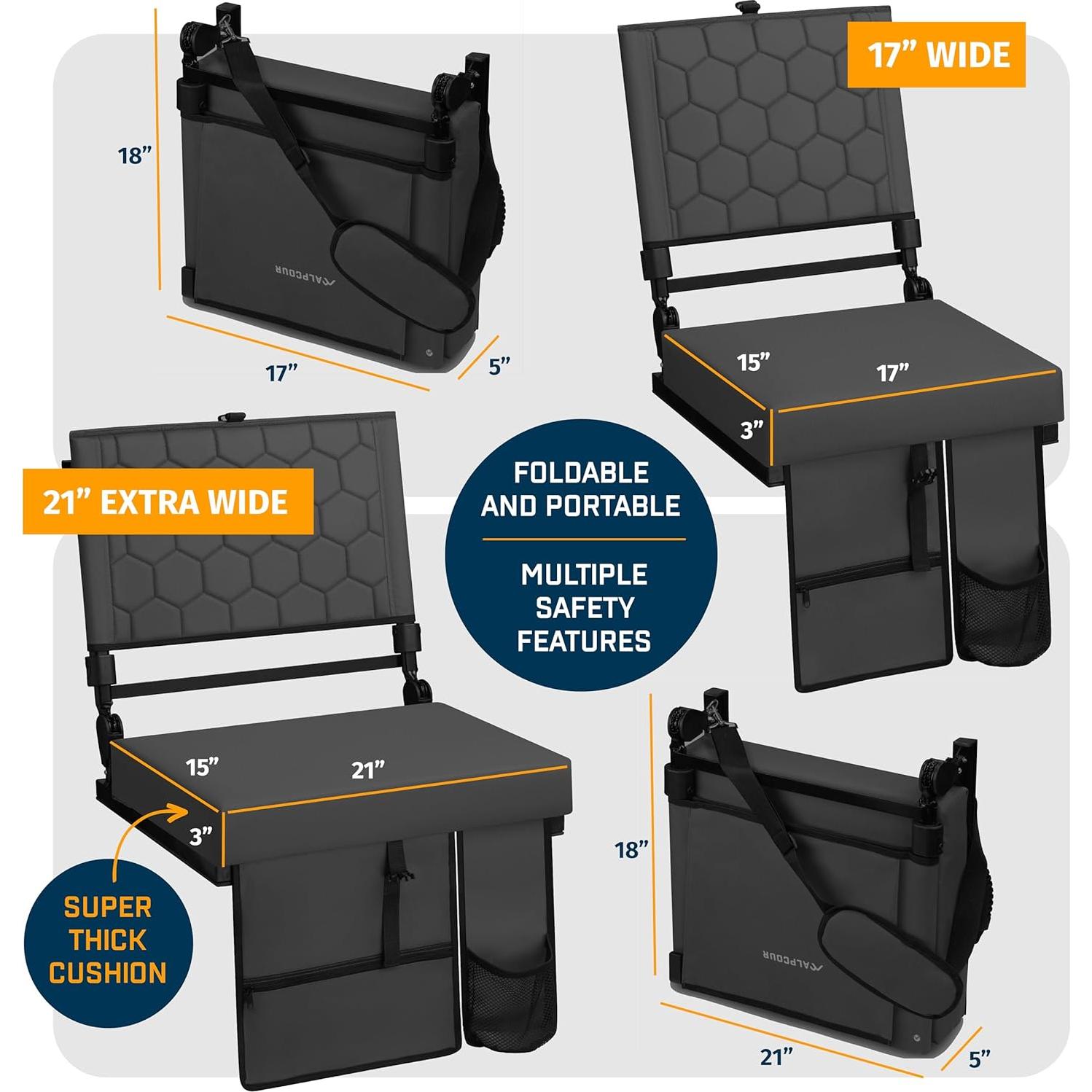 Asiento Plegable Reclinable Alpcour Negro 3 Posiciones 3.6kg