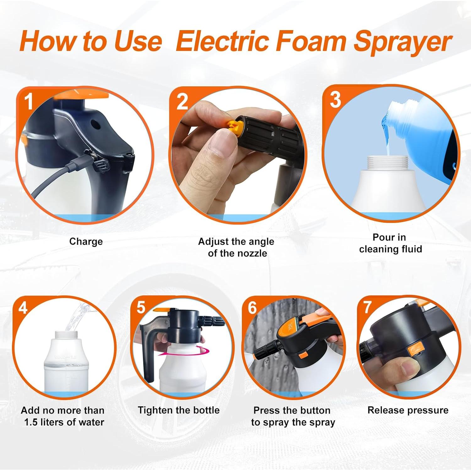 Pulverizador de Espuma Eléctrico YDFL 1.5L USB para Lavado de Autos