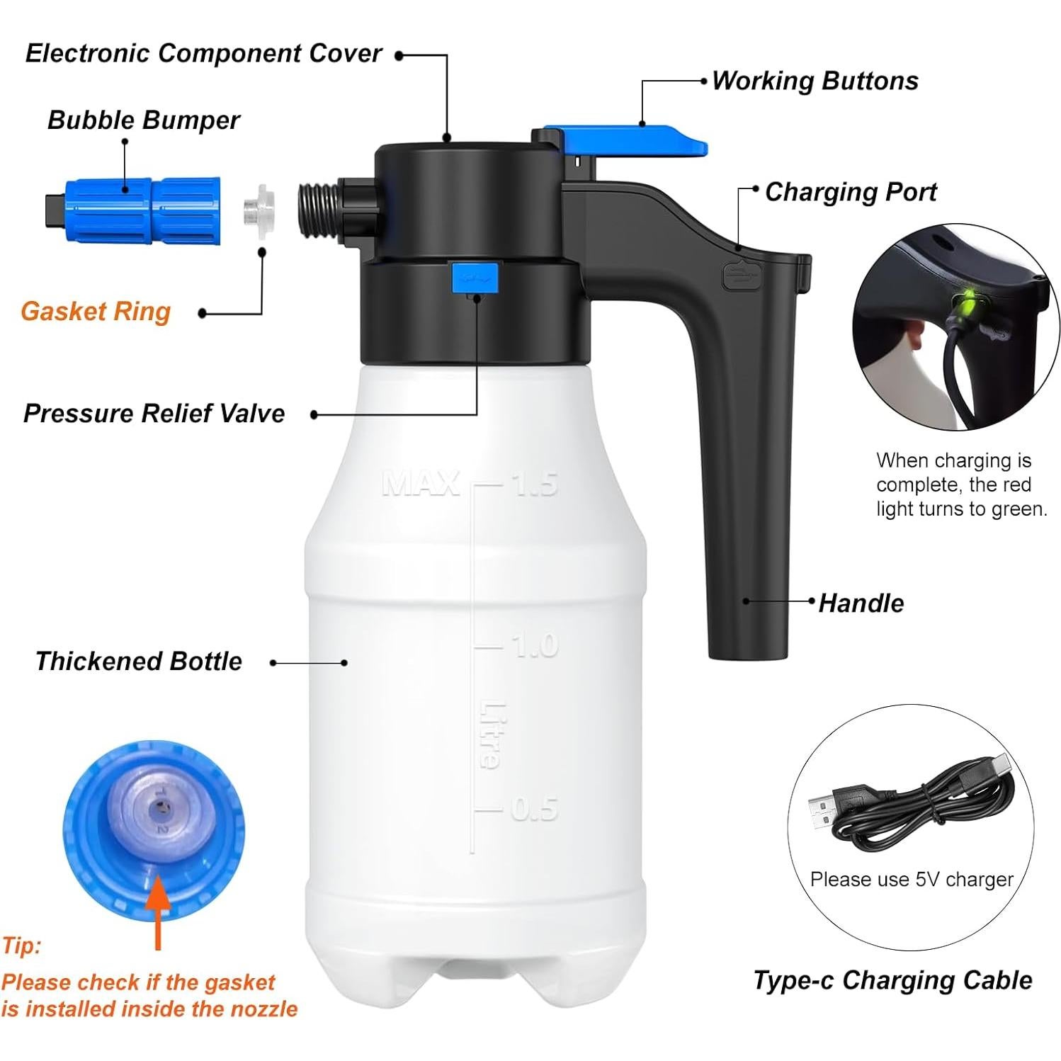 Pulverizador de Espuma Eléctrico YDFL 1.5L para Lavado de Autos