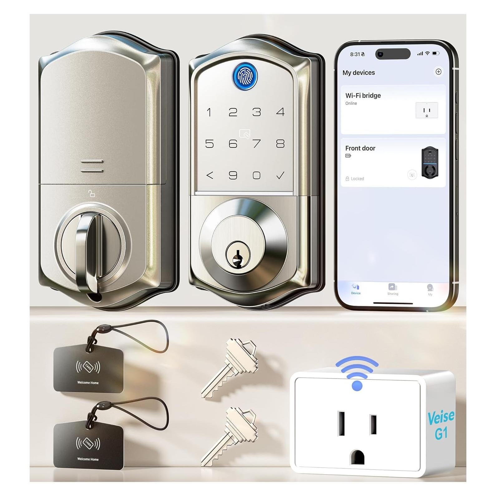 Cerradura Inteligente Veise VE017G Wi-Fi con Huella Dactilar