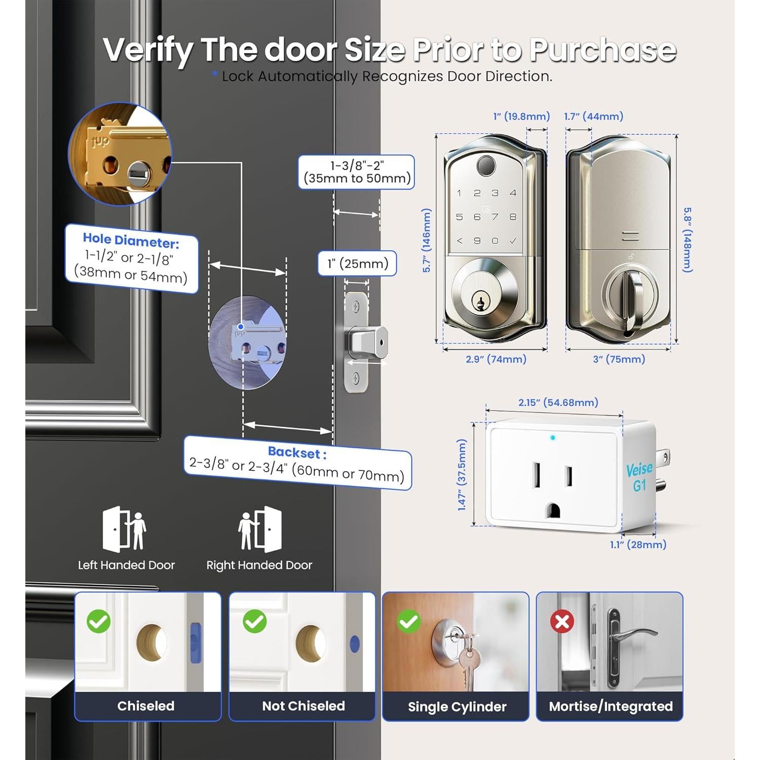 Cerradura Inteligente Veise VE017G Wi-Fi con Huella Dactilar