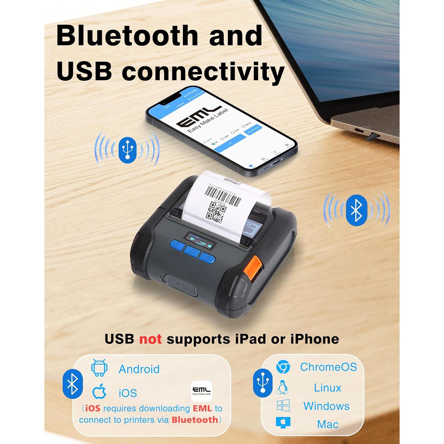 Impresora Térmica ZYWELL ZM04 Mini Inalámbrica 58mm/80mm