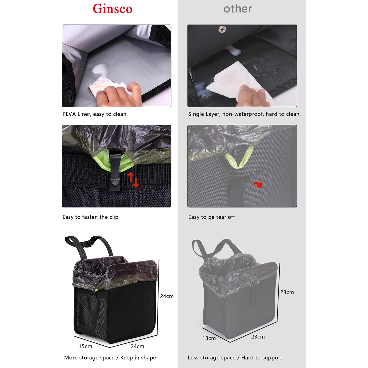 Basurero de Auto Ginsco 7L Plegable Impermeable Negro