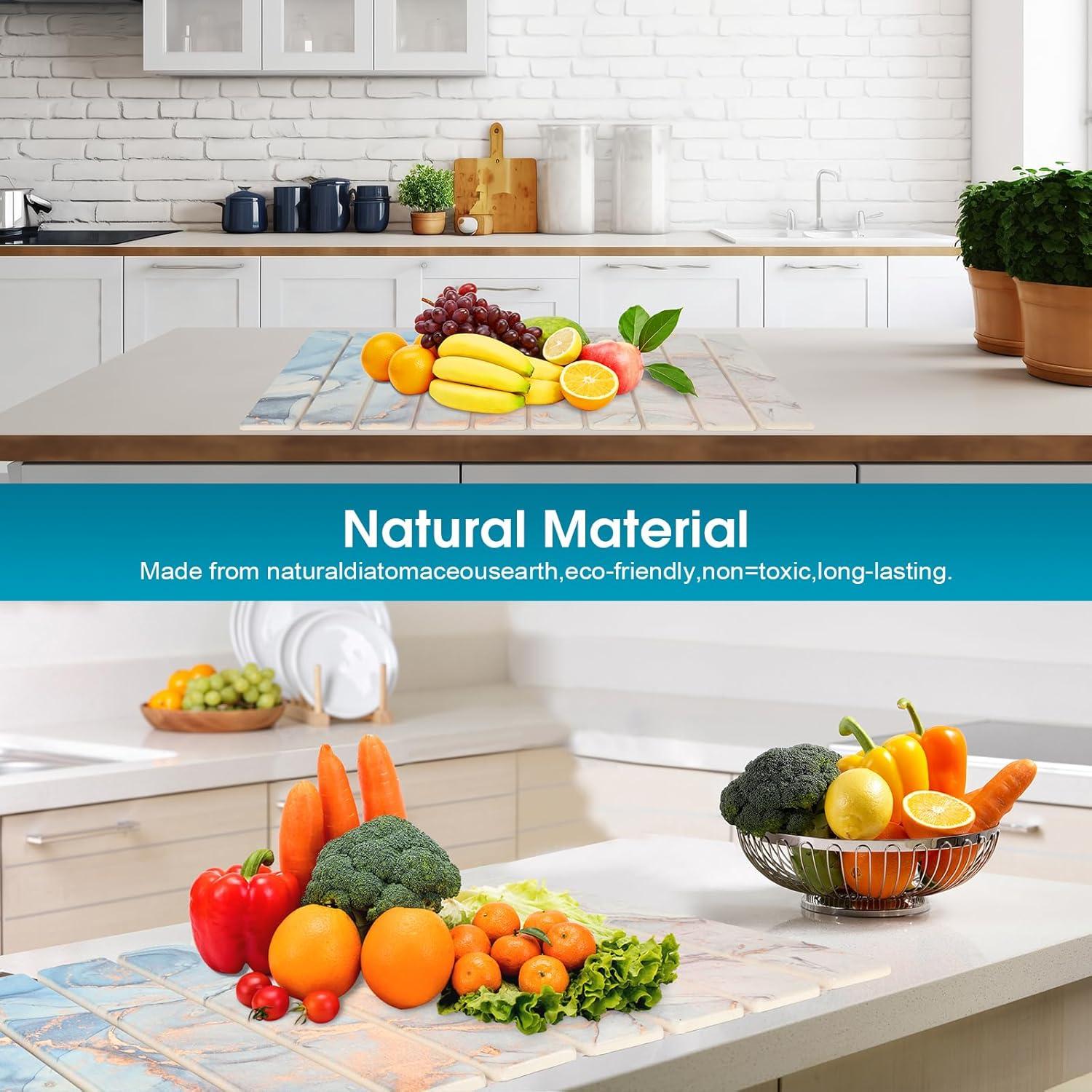 Alfombrilla de Secado de Platos PIREKZUNT 61x41 cm Mármol Azul