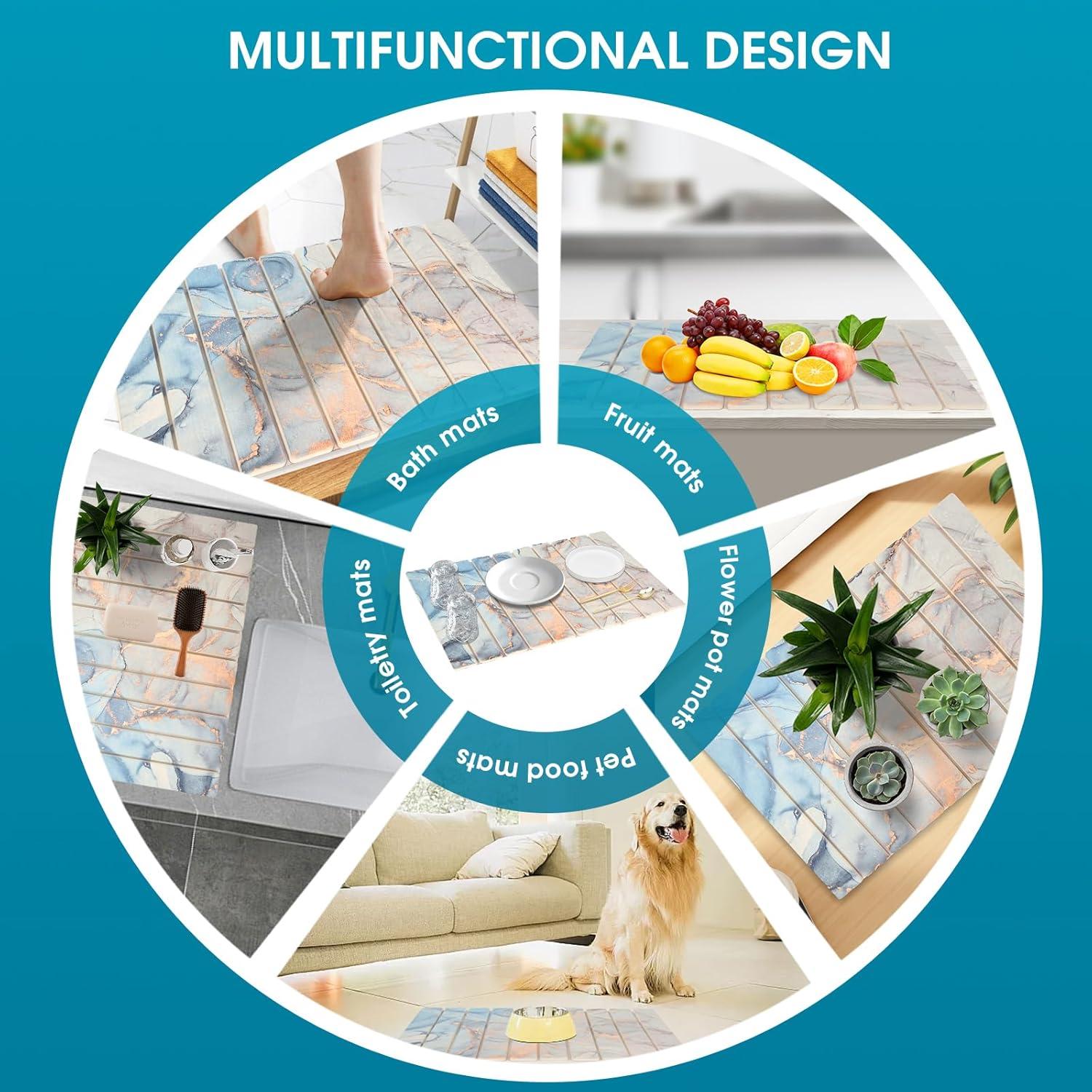 Alfombrilla de Secado de Platos PIREKZUNT 61x41 cm Mármol Azul