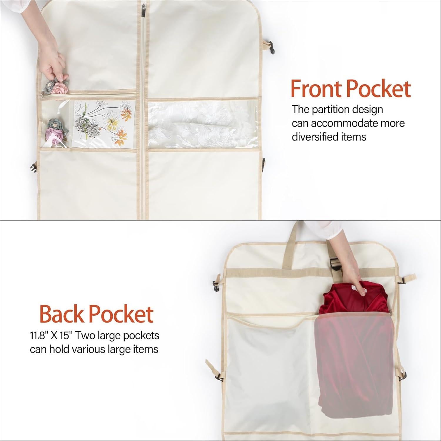 Bolsa de Vestido de Novia Zilink 72" Beige con Bolsillos