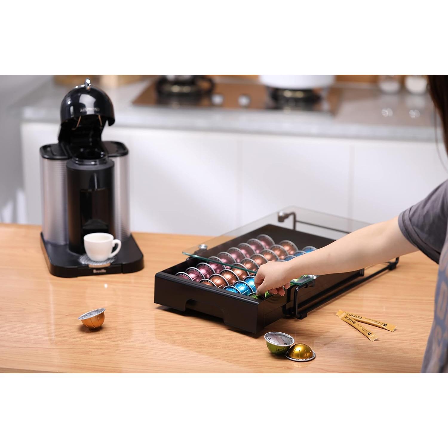 Organizador de Cajón de Vidrio Templado EVERIE para 40 Cápsulas Nespresso