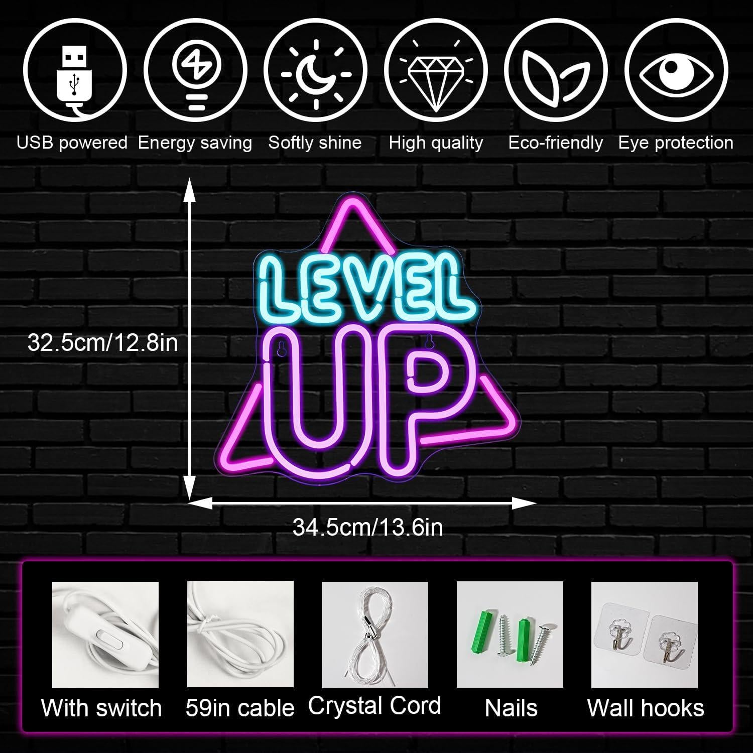 Letrero de Neón Horseneon Level Up 29.2x42.9cm USB LED