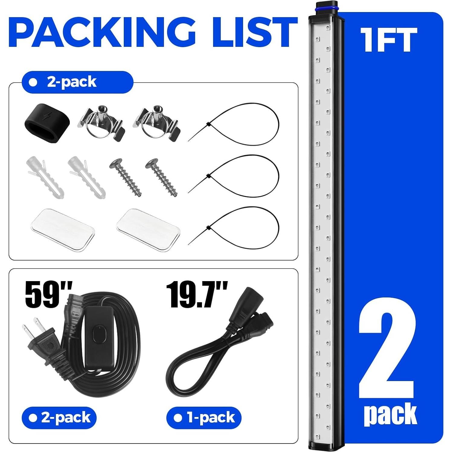 Barrina Barra de Luz Negra LED 10W 1FT - 2 Paquetes