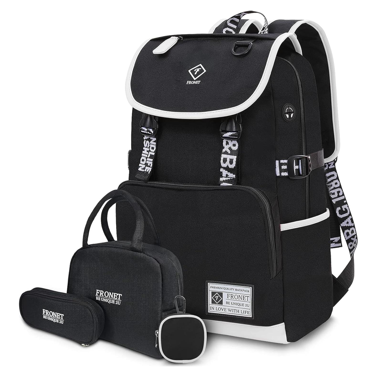 Mochila Escolar Unisex FRONET con Estuche y Caja Almuerzo 17L