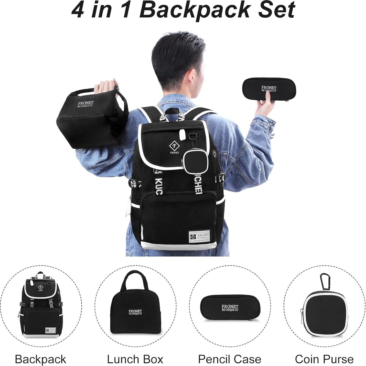 Mochila Escolar Unisex FRONET con Estuche y Caja Almuerzo 17L