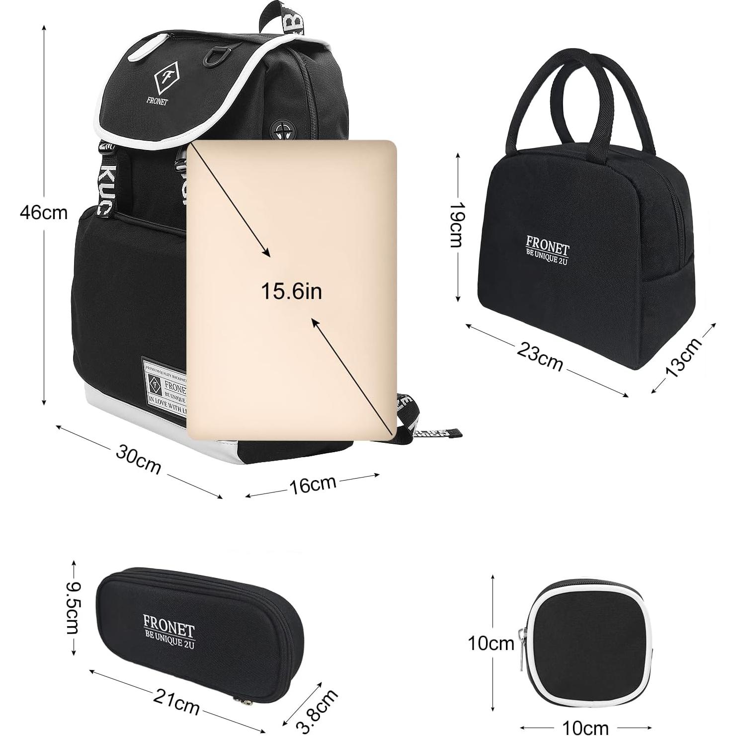 Mochila Escolar Unisex FRONET con Estuche y Caja Almuerzo 17L