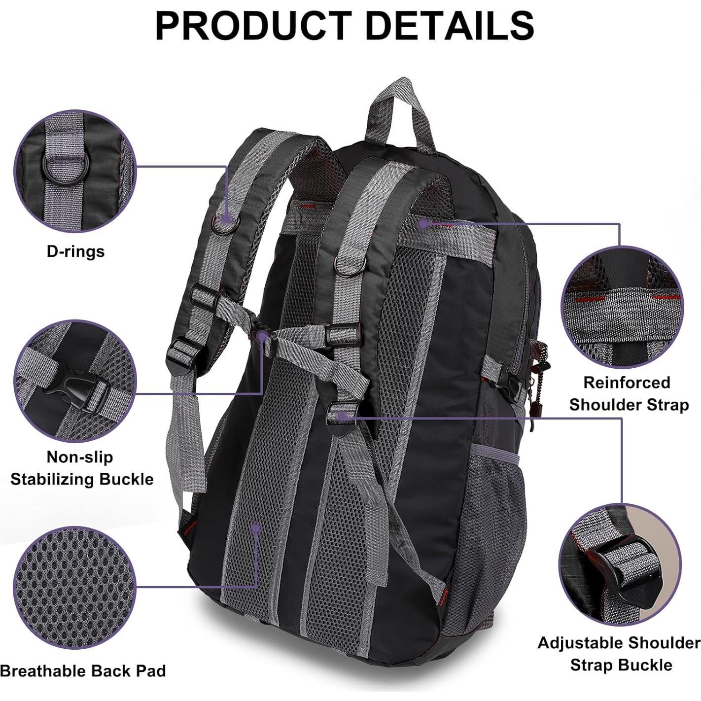 Mochila de Senderismo MOSISO 40L Impermeable Unisex Negra
