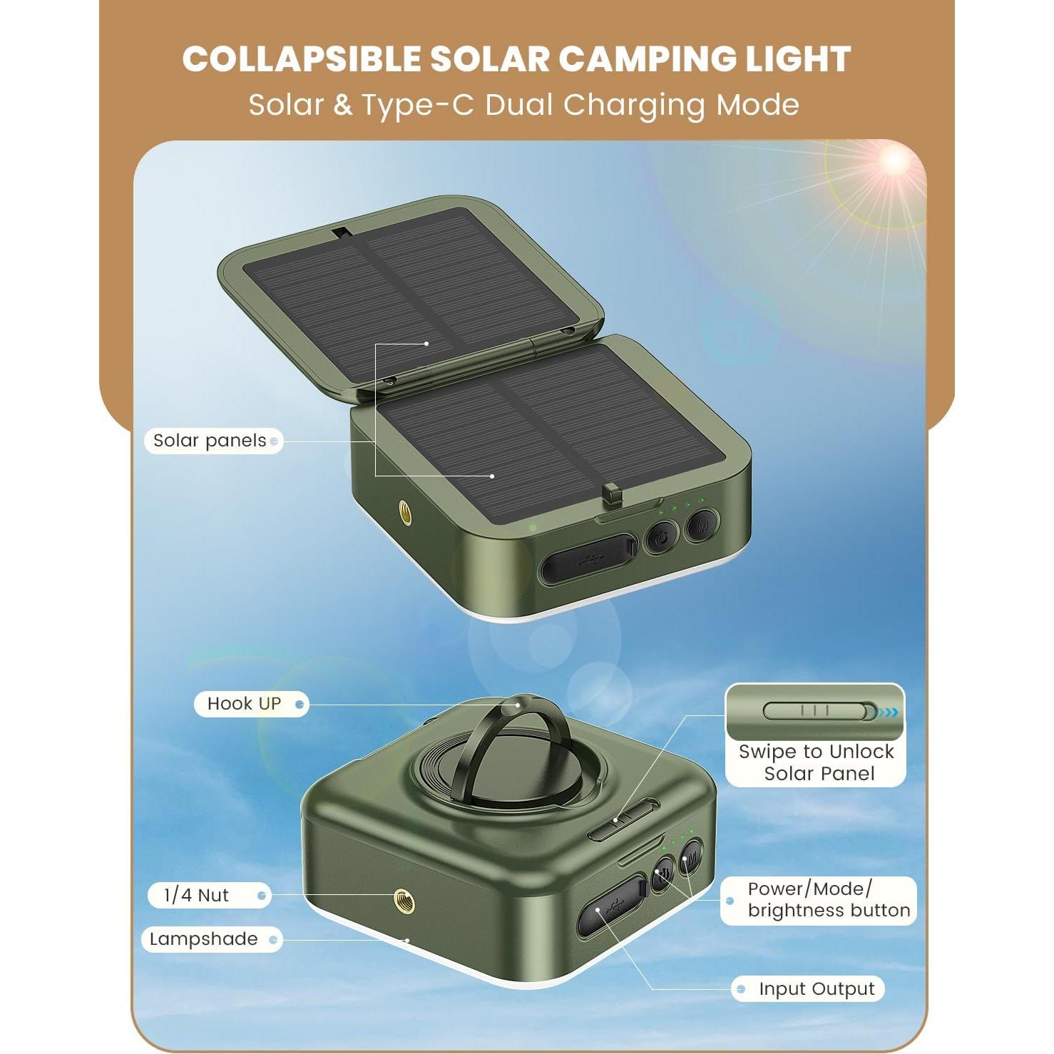 Linterna de Camping LumiSun LED Solar 5200mAh 1000LM Verde