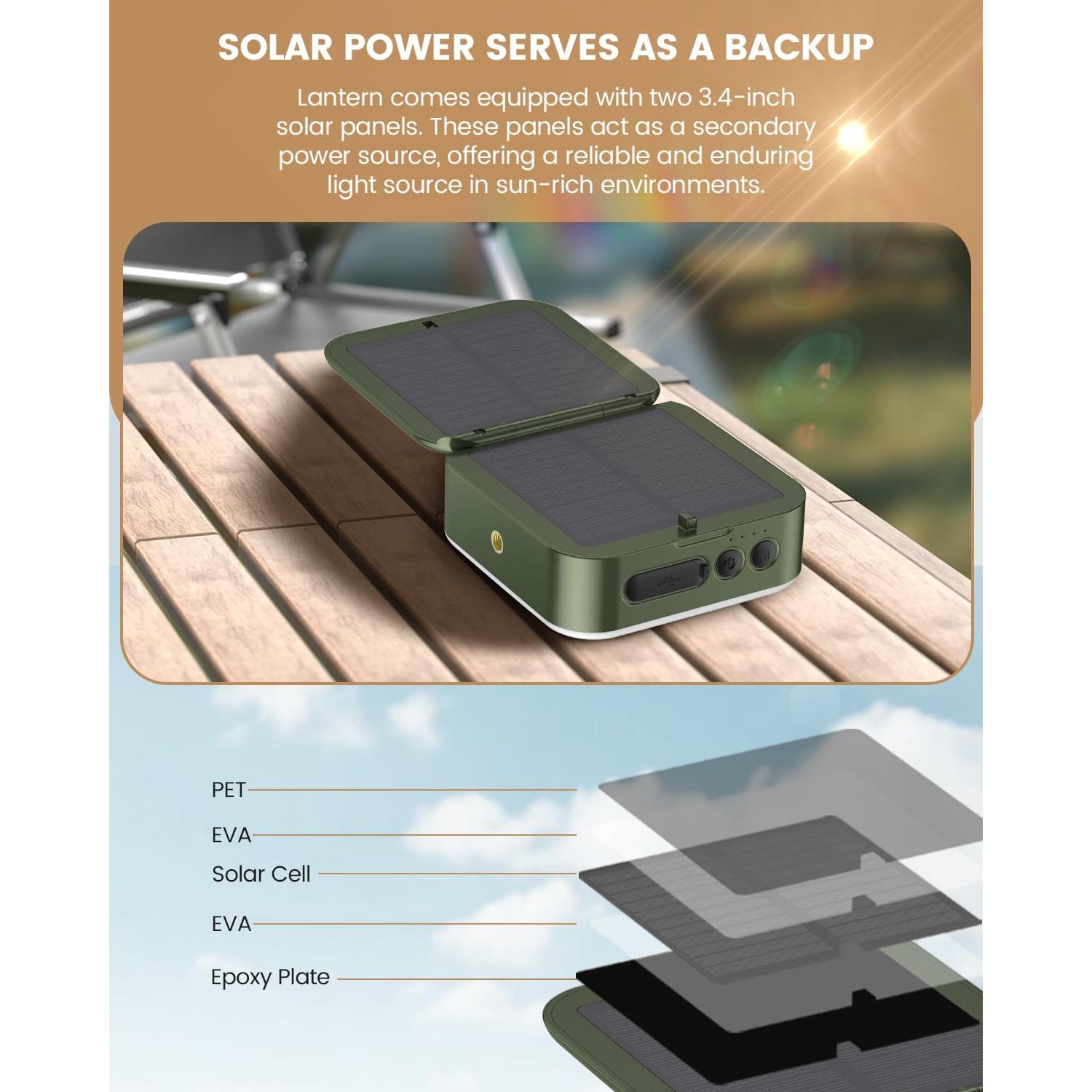 Linterna de Camping LumiSun LED Solar 5200mAh 1000LM Verde