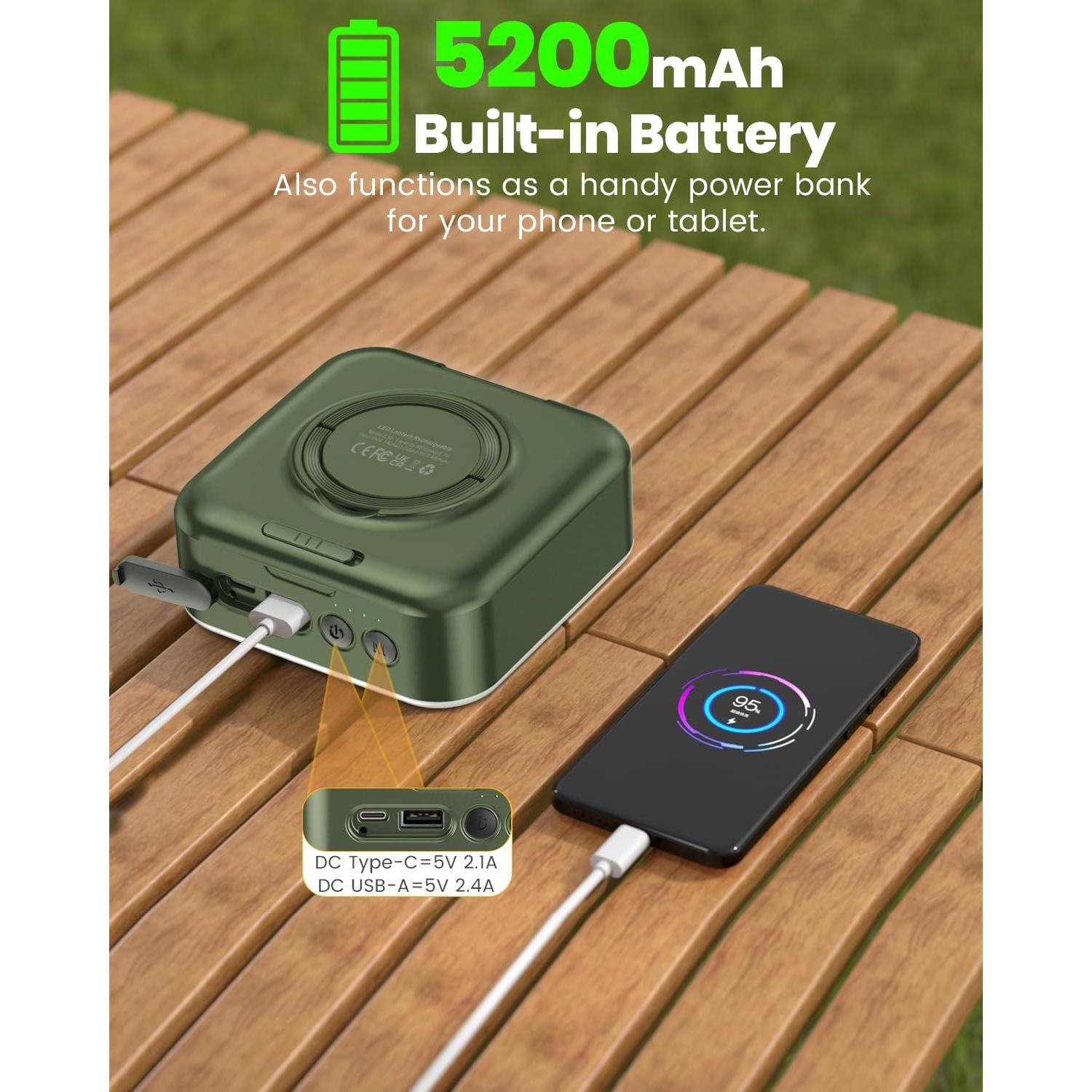 Linterna de Camping LumiSun LED Solar 5200mAh 1000LM Verde