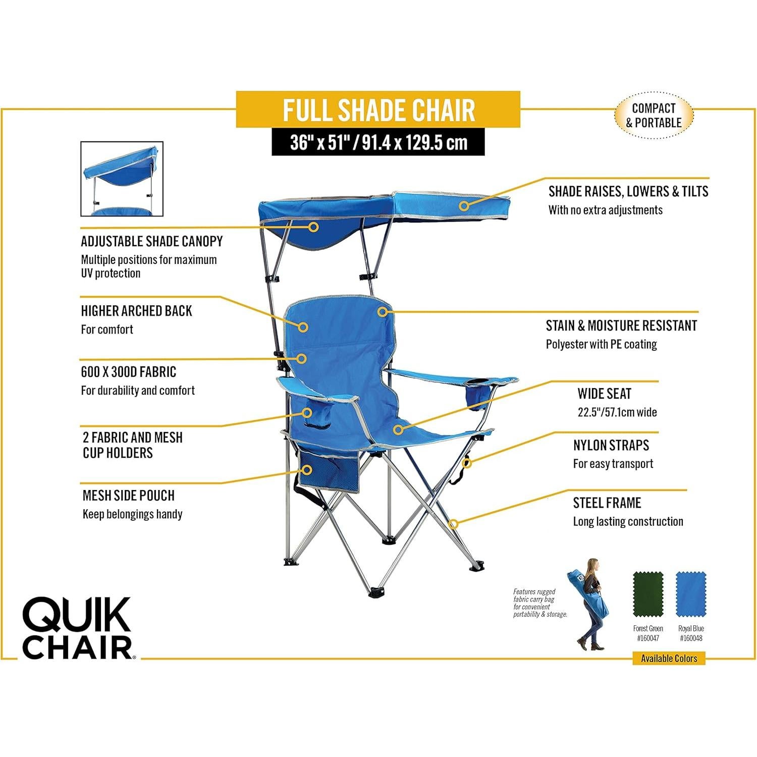 Silla de Camping Plegable Quik Shade 160048DS con Sombrilla
