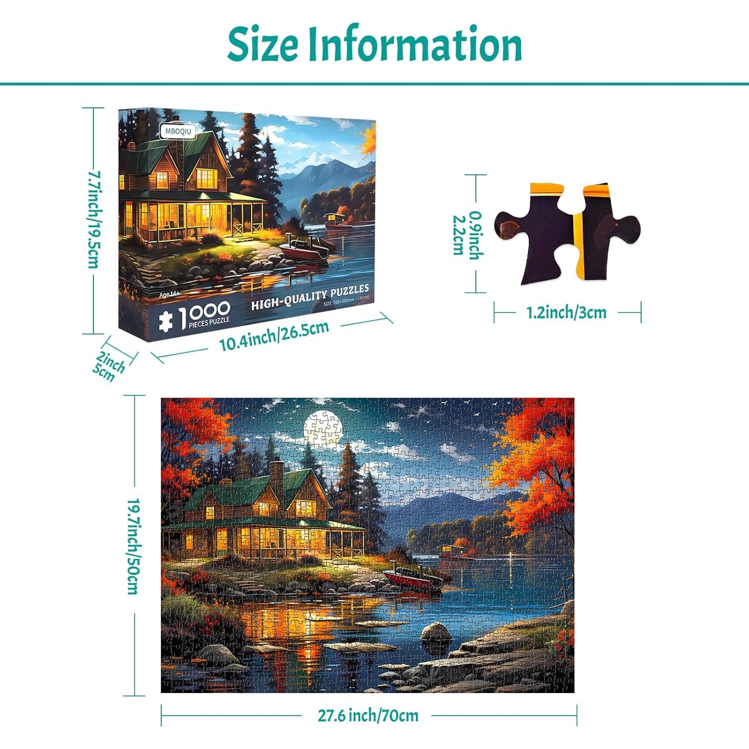 Rompecabezas 1000 Piezas MBOQIU Cabaña a la Luz de la Luna
