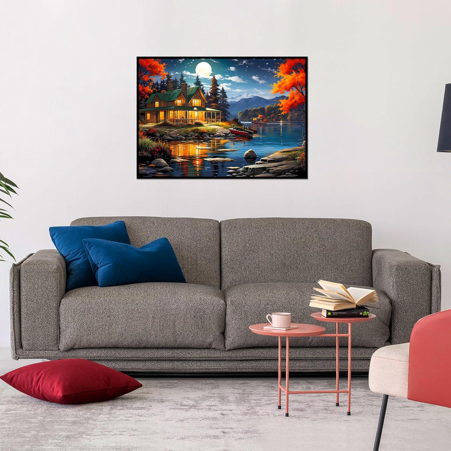 Rompecabezas 1000 Piezas MBOQIU Cabaña a la Luz de la Luna