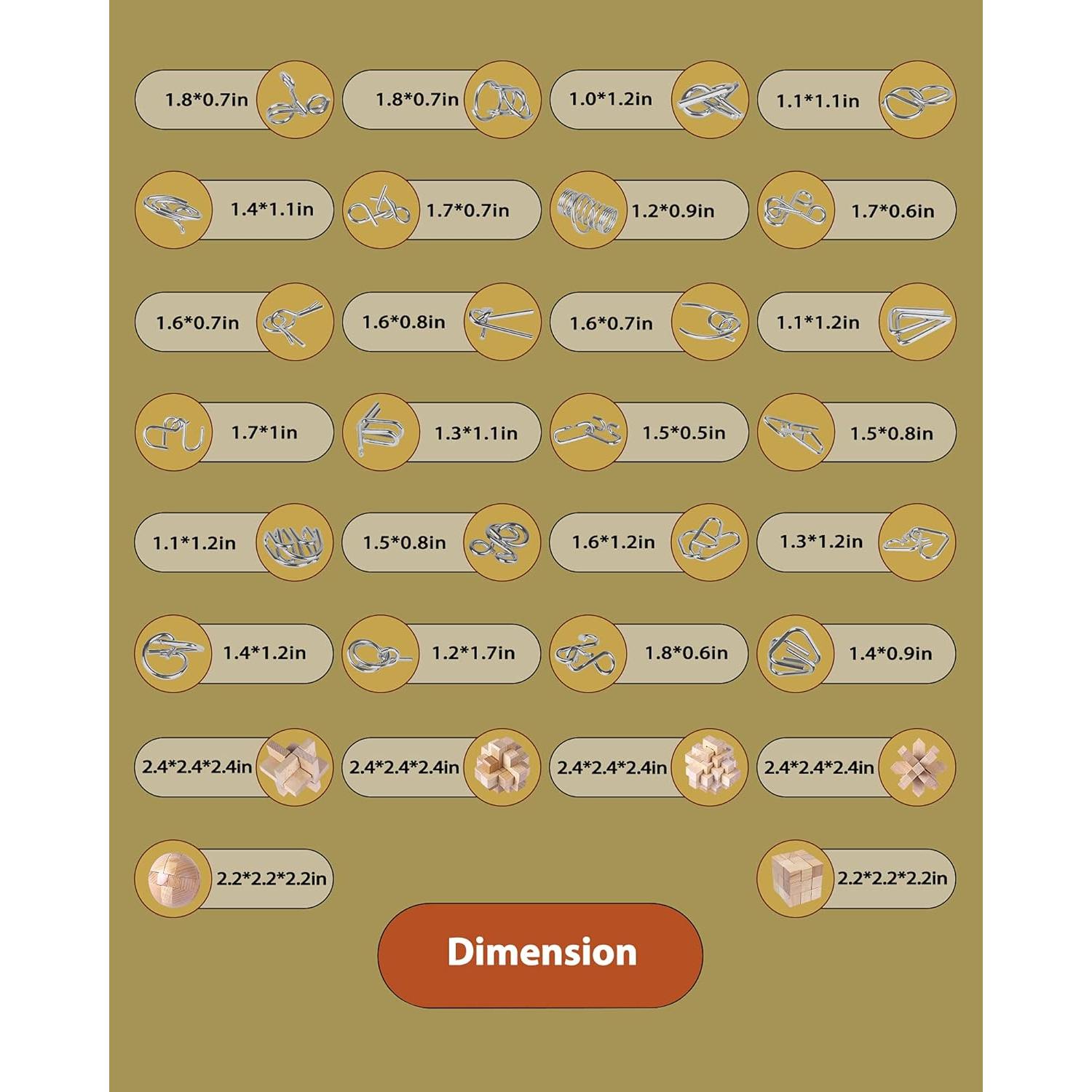 30 Piezas Rompecabezas de Ingenio RLYLF Madera y Metal