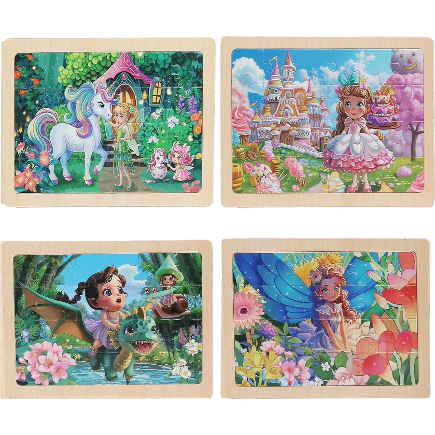 4 Juegos de Rompecabezas de Madera MAX JHQIQU 24 Piezas