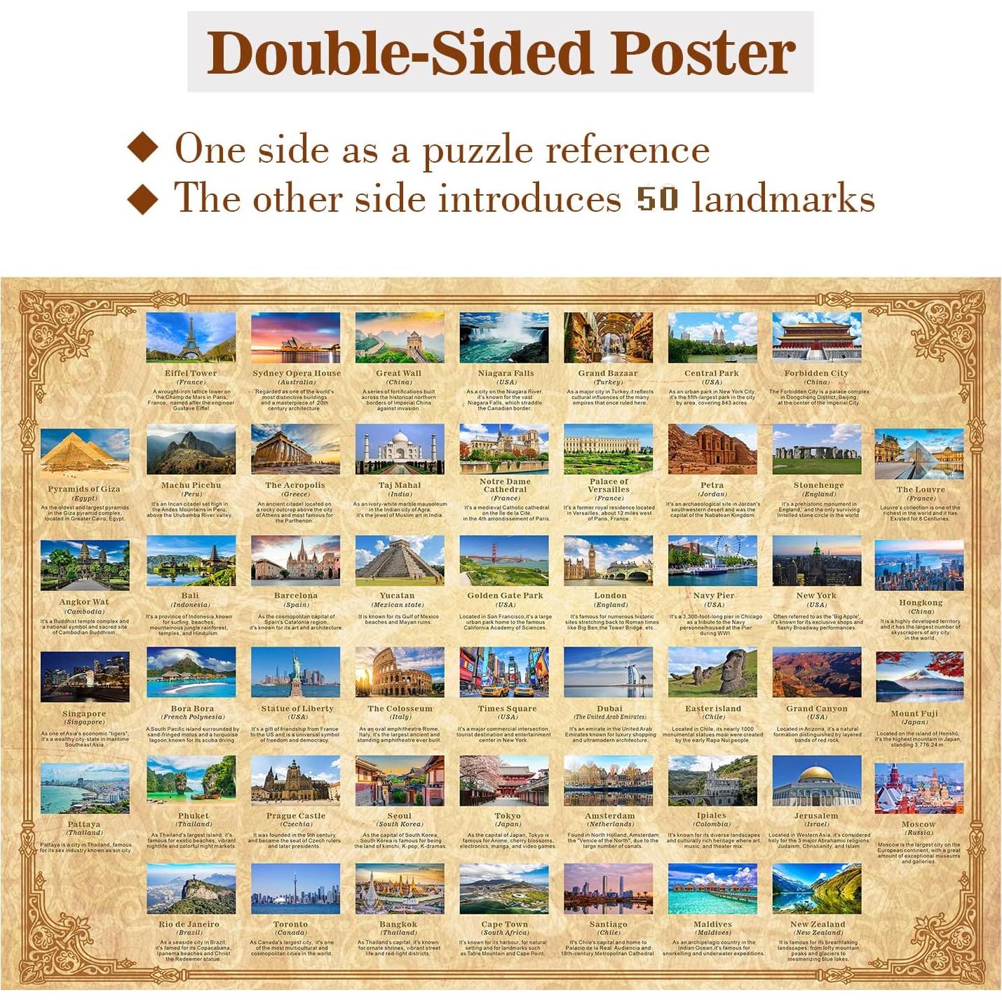 Rompecabezas Vintage 1000 Piezas PICKFORU Monumentos Mundiales