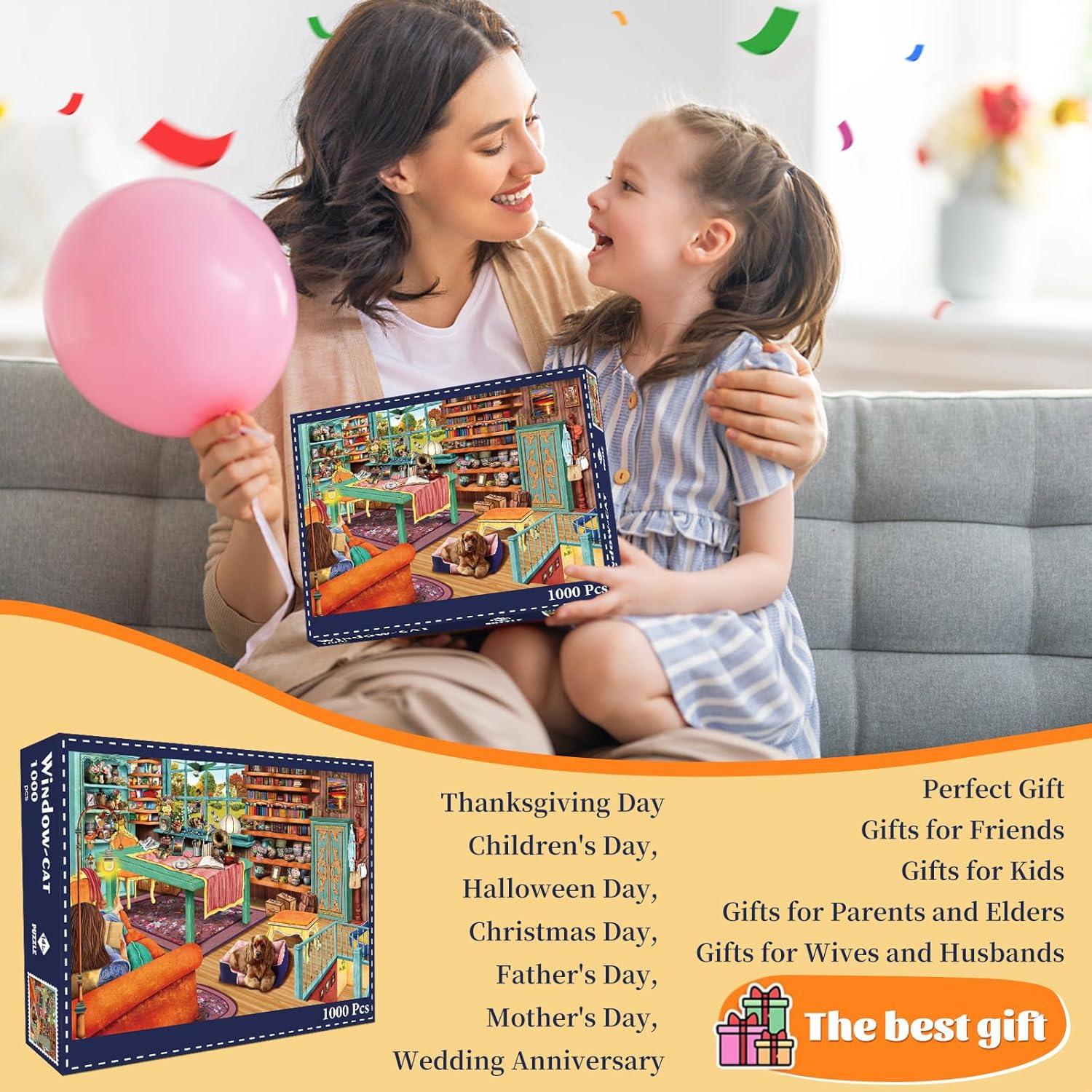 Rompecabezas 1000 Piezas TangMosaic Gato Ventana 70x50cm