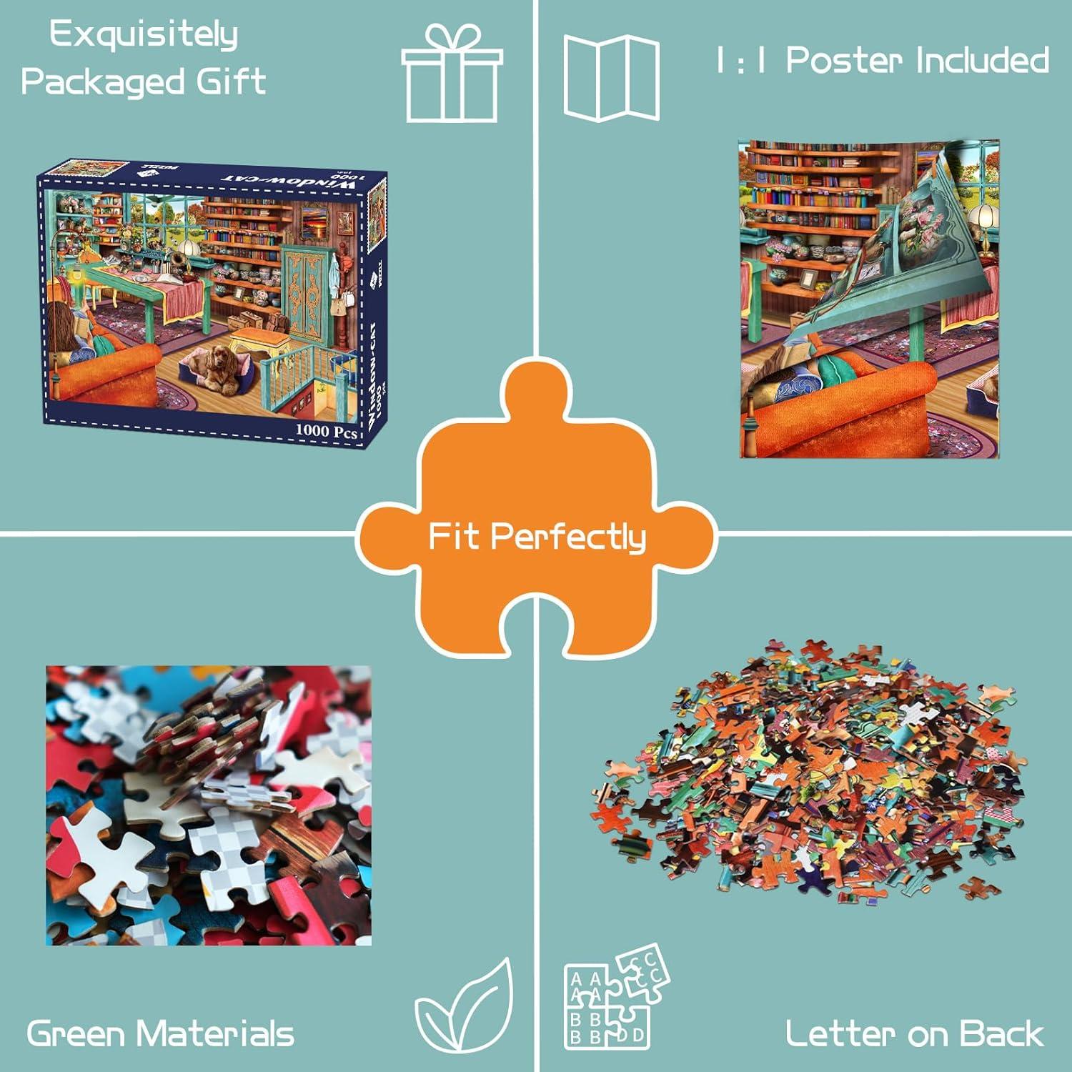 Rompecabezas 1000 Piezas TangMosaic Gato Ventana 70x50cm