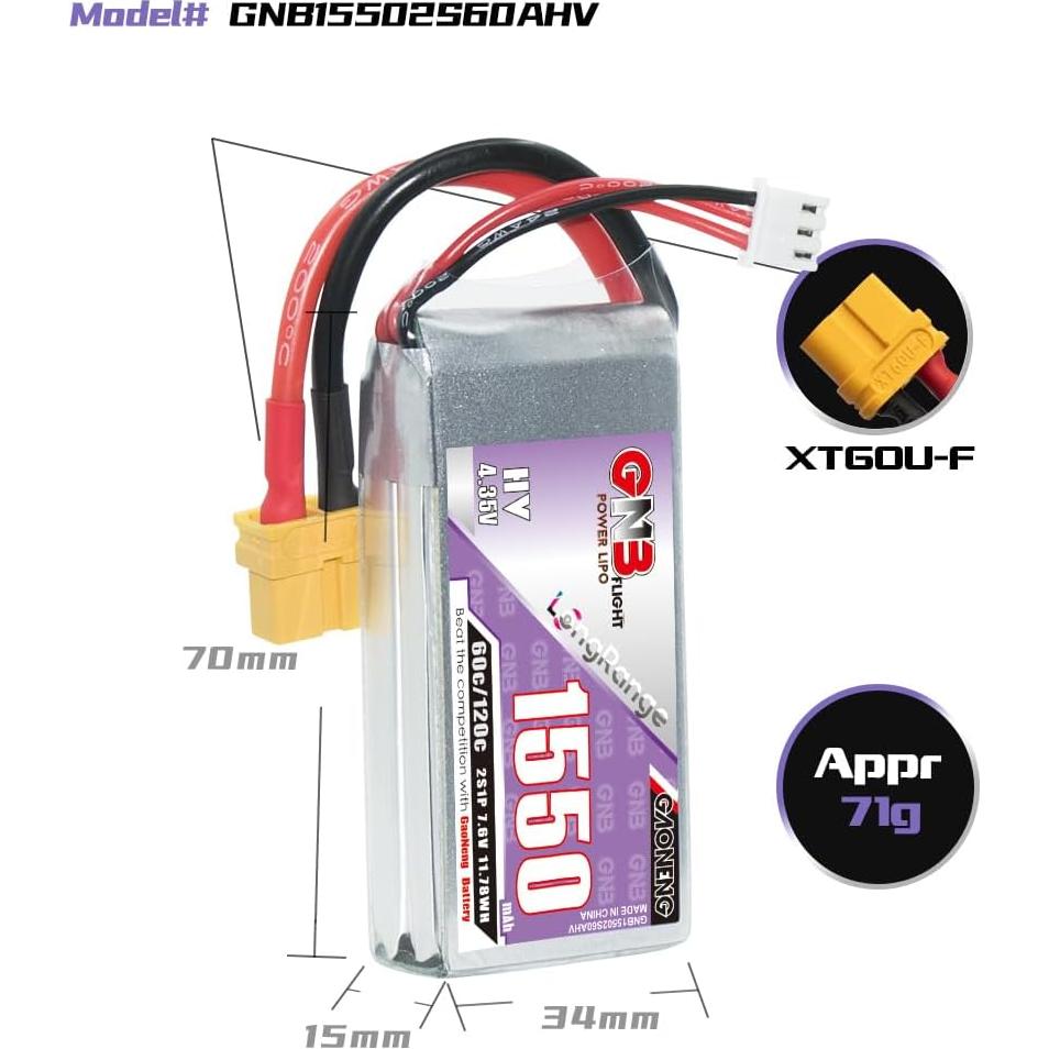 Batería LiPo GAONENG GNB 1550mAh 7.6V 60C XT60 para Drones