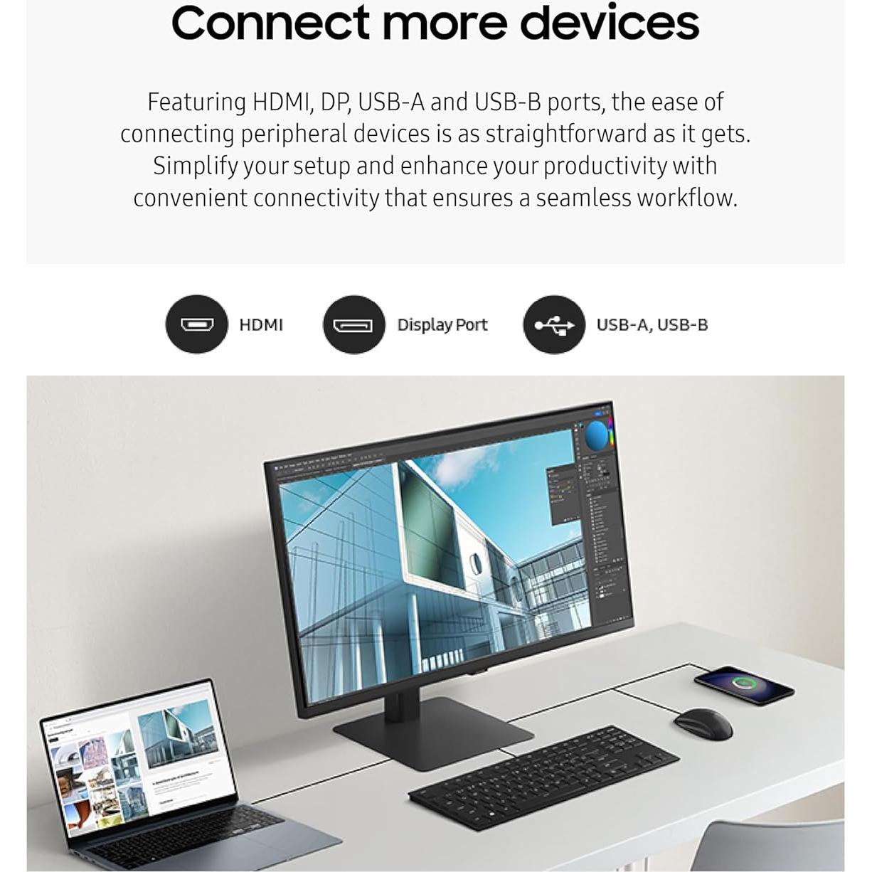 Monitor Samsung 24" QHD S60D 100Hz HDR10 Ajustable