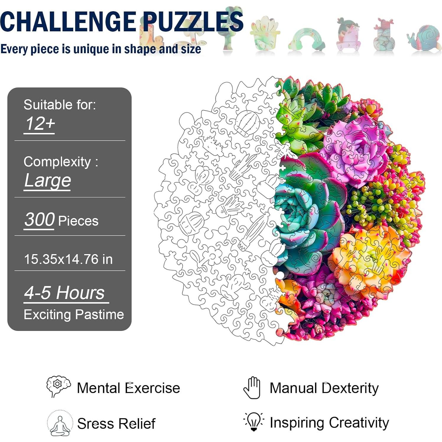 Rompecabezas de Madera Hopelucr Suculentas 200 Piezas 28.3x27.2cm