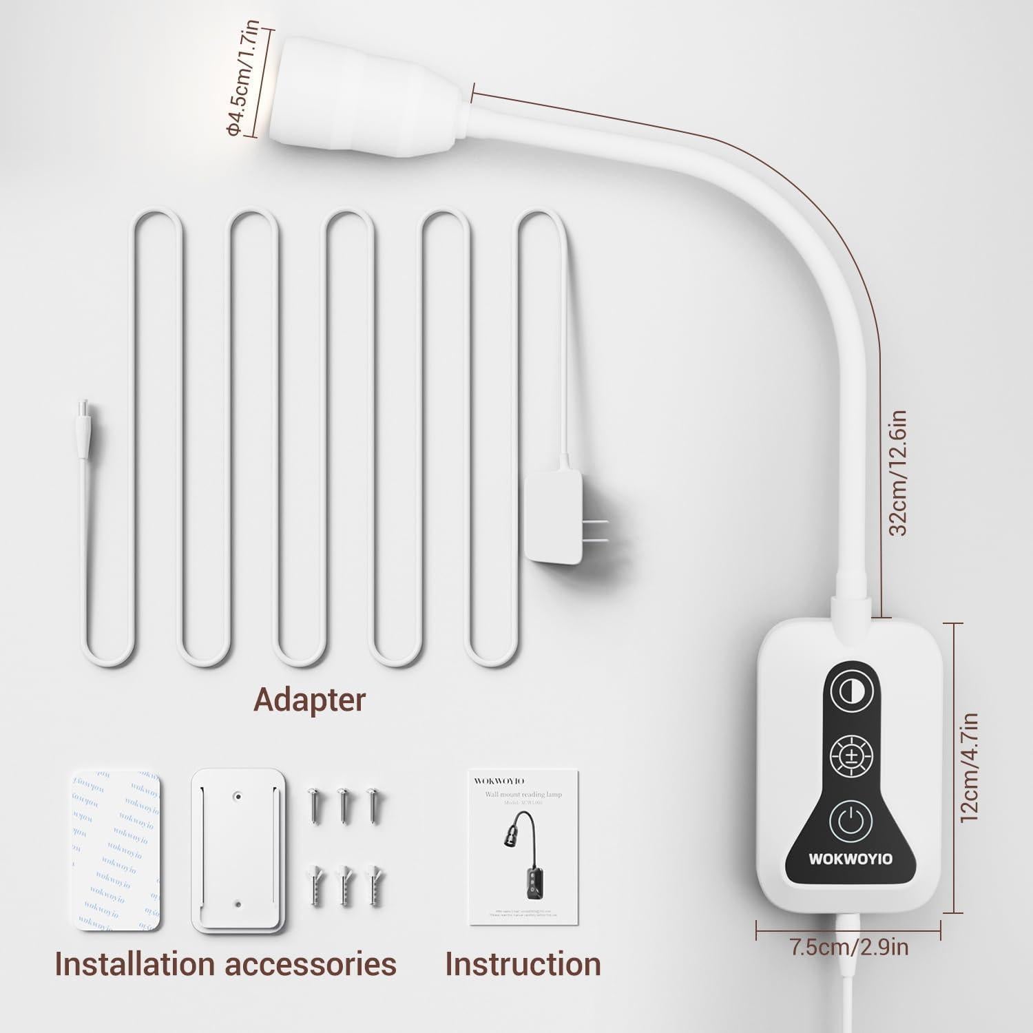 Luz de Lectura Montada en Pared WOKWOYIO con Sensor y USB-C