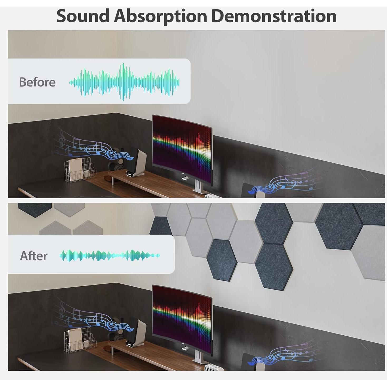 Paquete de 12 Paneles Acústicos Amantech Hexagonales Beige 30.48x26.02 cm