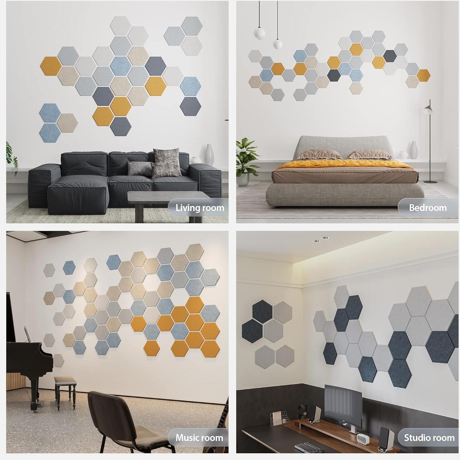 Paquete de 12 Paneles Acústicos Amantech Hexagonales Beige 30.48x26.02 cm